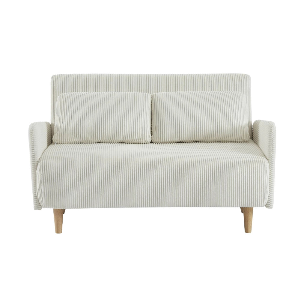 Divano letto in velluto a coste con gambe in legno, 2 posti, bianco