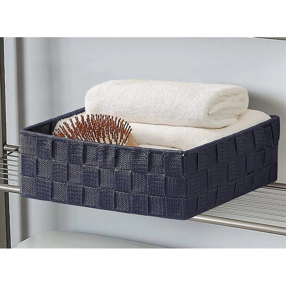 Trade Shop - 6pz Scatola In Tessuto Contenitori Organizer Bagno Armadi Portaoggetti Blu 79076 -