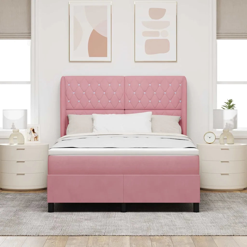 Letto a molle con materasso Rosa 200 x 160 cm Velluto 3340885