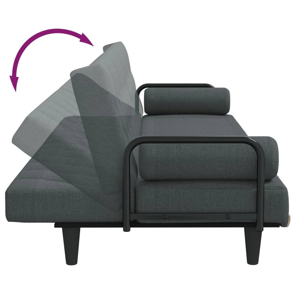 Divano letto con braccioli205 x 89 x 70 cm tessuto grigio scuro 02_0021008