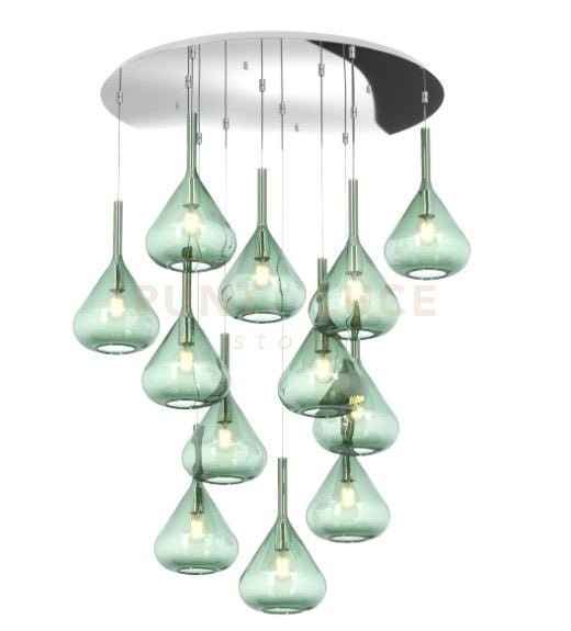 SOSPENSIONE CROMO 12 LUCI TONDA VETRI VERDE 1177CR-S12 T-VE