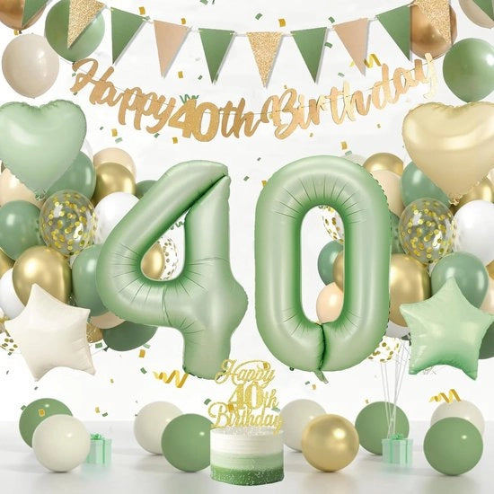 Decorazioni di Festa per il 40° Compleanno - Palloncini - Bandiera - Decorazioni di Verde - Decorazioni di Compleanno per Adulti - Buon Compleanno - Decorazioni di Compleanno