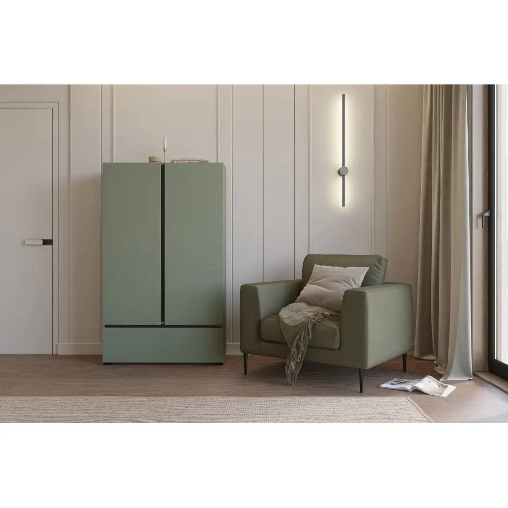 Armadio di stoccaggio HAVANA – 2 porte 1 cassetto – Colore verde salvia e nero – Design moderno e compatto