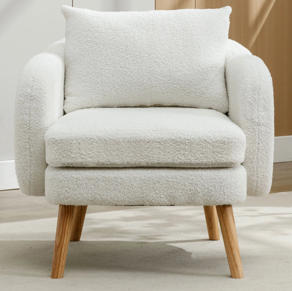 Poltrona singola in teddy con cuscino; bianco; 71 x 72 x 71 cm