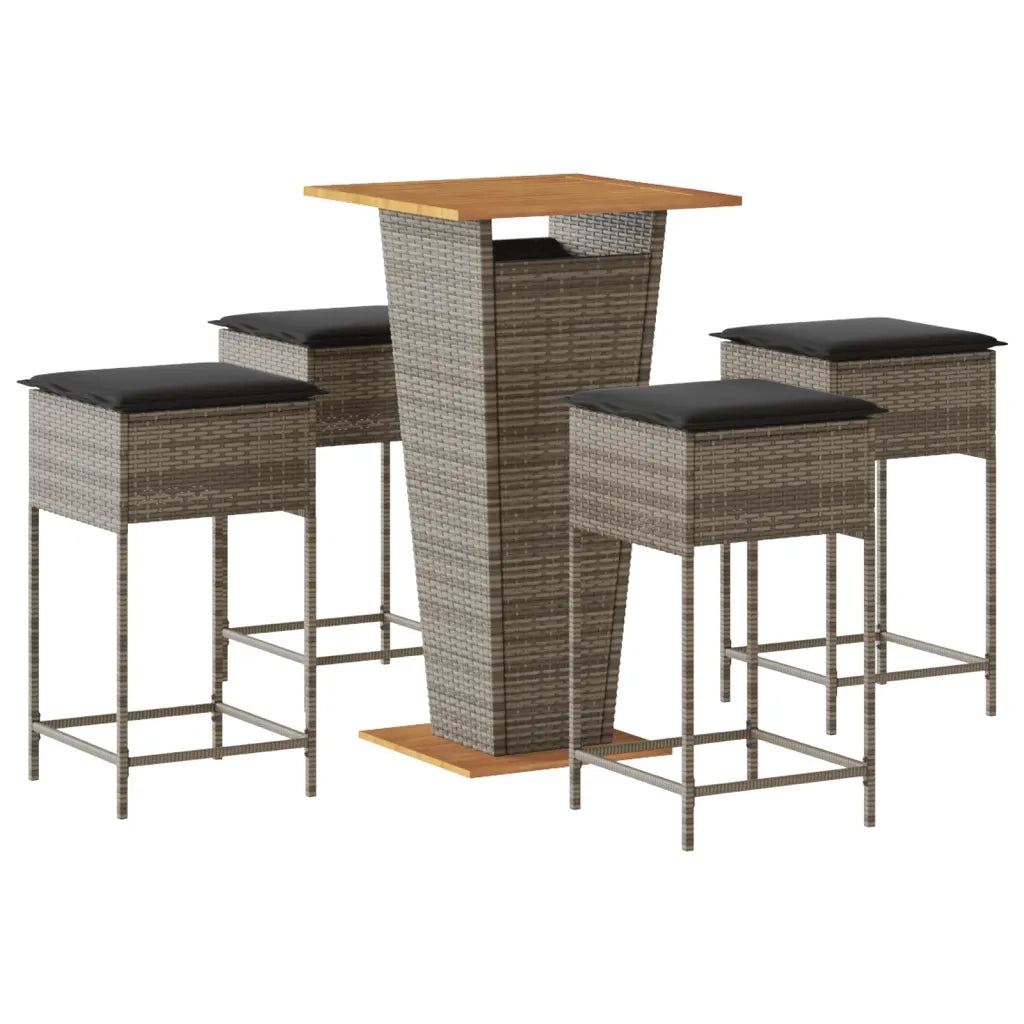 vidaXL Set Bar da Giardino 5 pz con Cuscini in Polyrattan Grigio