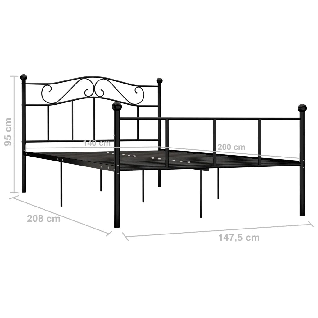 Letto matrimoniale | Letto per adulti | Giroletto Nero in Metallo 140x200 cm