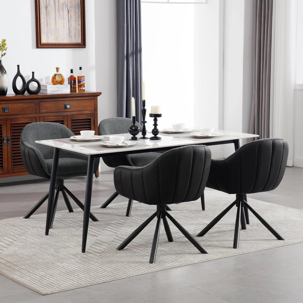 Set 6 Sedie Sala da Pranzo, Sedia Cucina con Braccioli e Schienale, Poltroncina Girevole, per Salotto, Camera da Letto, Gambe in Metallo, Ciniglia+Ecopelle, Grigio Scuro+Antracite, EZS04dgr-6