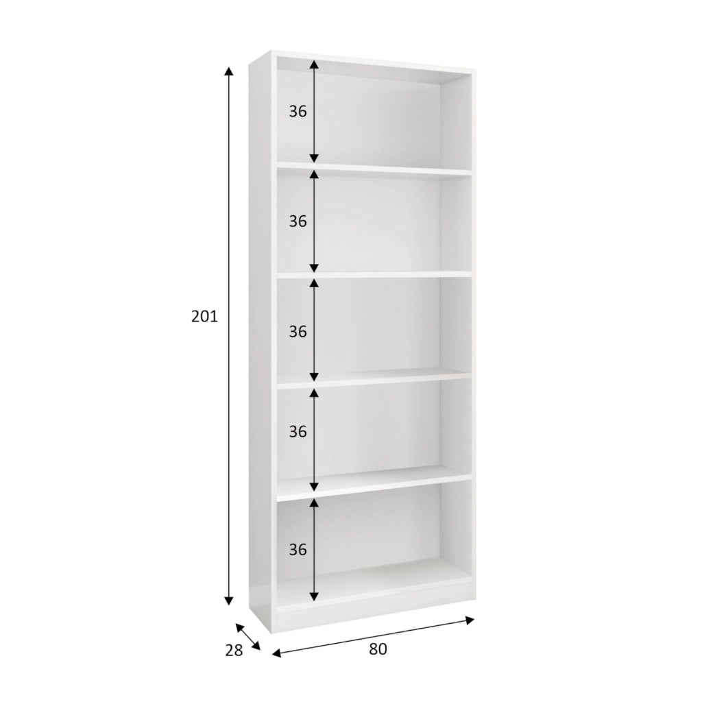 Libreria Abla, Mobile portalibri lineare a 4 ripiani, Scaffale da ufficio o camera, Mobile portalibri moderno, cm 80x28h201, Bianco