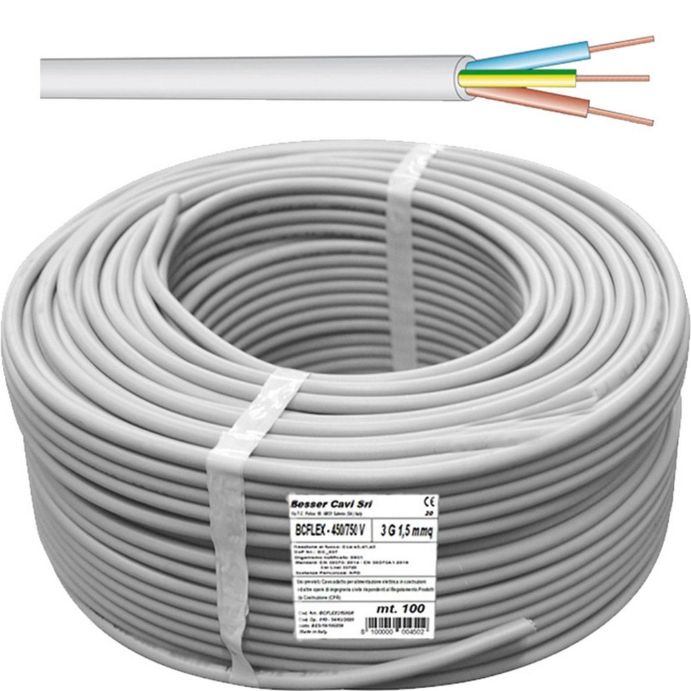 100mt cavo elettrico sezione 3x2,5  grigio 450/750v cod:ferx.501022