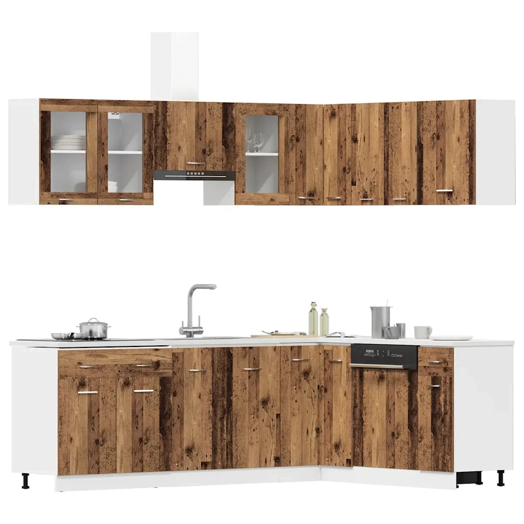 Set di Mobili da Cucina 11 pz Legno Antico in Truciolato