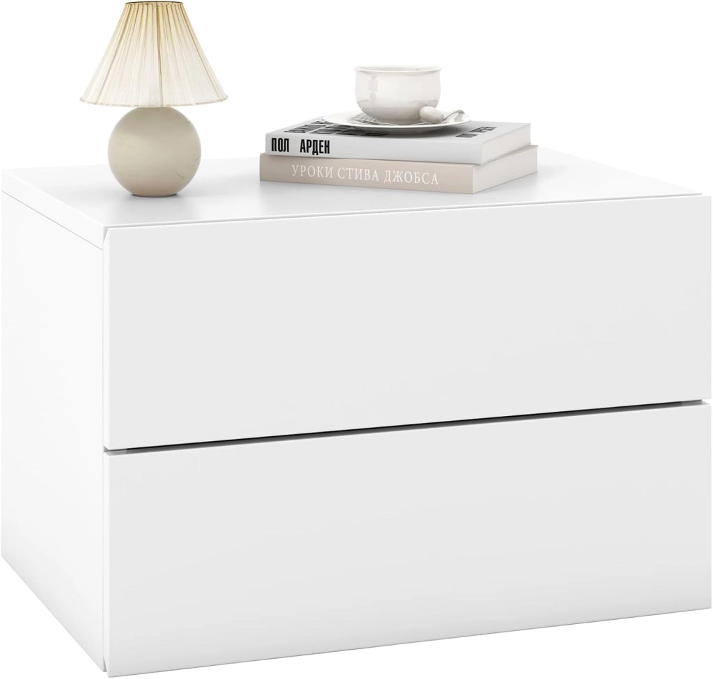 Comodino da parete moderno con 2 cassetti di stoccaggio, armadio da letto a parete, 42 x 30 x 28 cm, per camera da letto, soggiorno, grigio/bianco (nero)