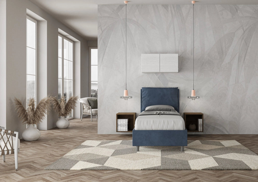 Letto Singolo 80x190 cm con Rete e Contenitore Antea Blu