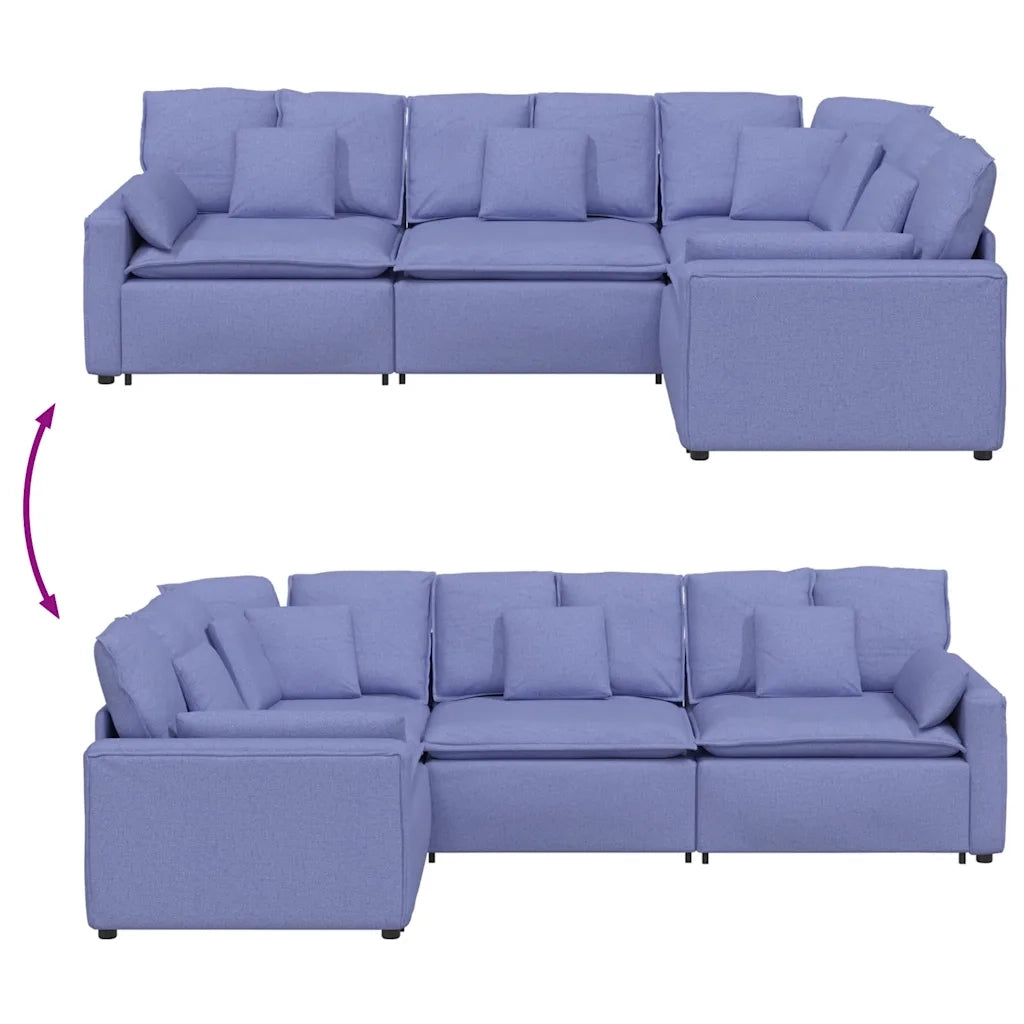 Divano Modulare con Cuscini in Tessuto Jeans Blu