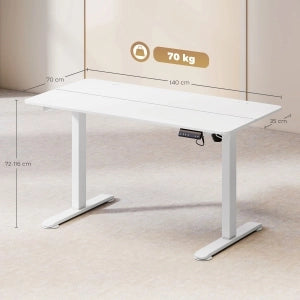 SCRIVANIA ELETTRICA REGOLABILE 140x70 cm Bianca con 4 memorie