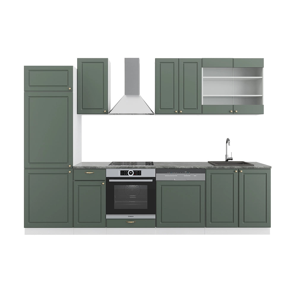 Cucina componibile Fame-Line Verde-oro rustico/Bianco 300 cm, PL Antracite Vicco