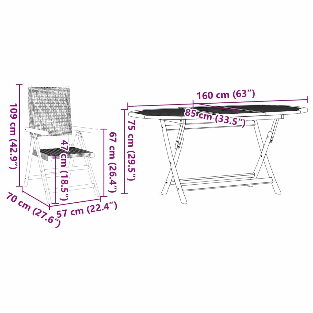 Set da Pranzo per Giardino 5 pcs Nero Legno di Acacia Massello 3375730