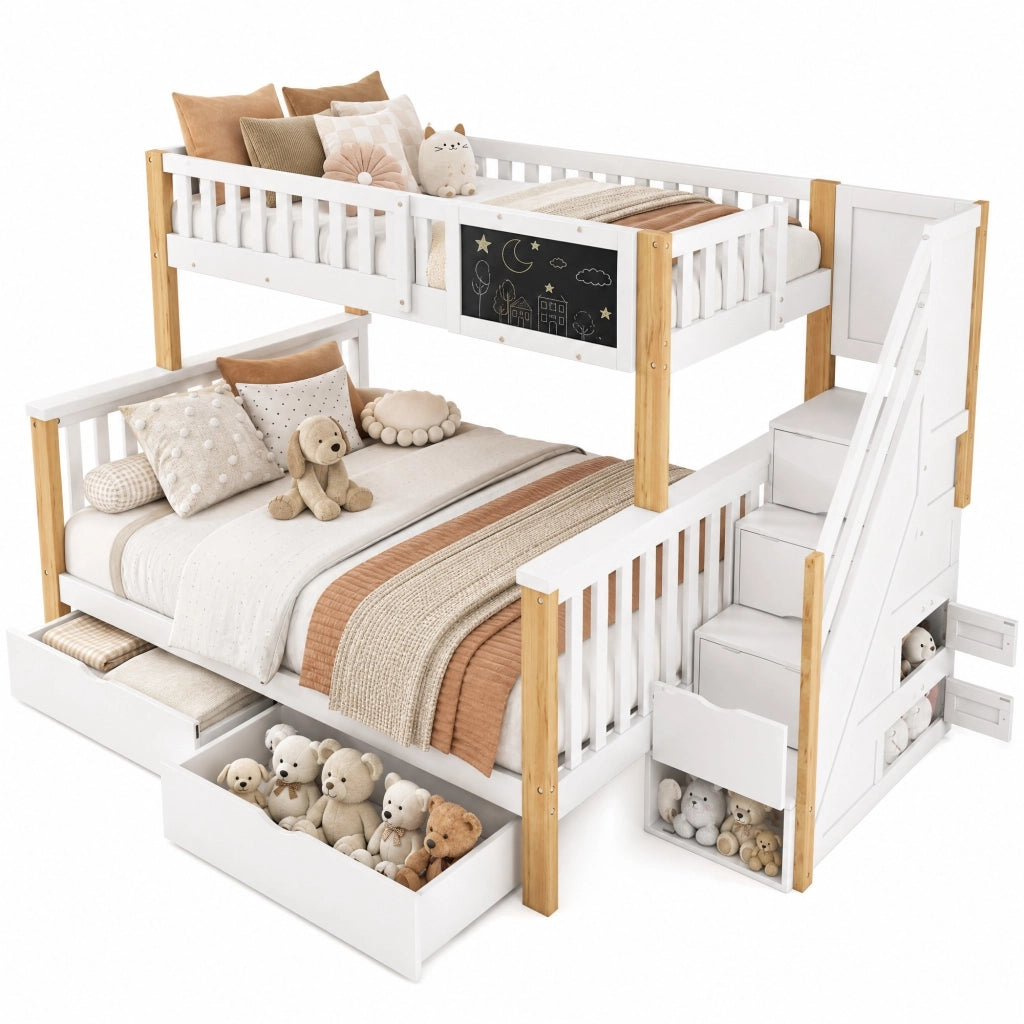 LETTO a castello multifunzionale 90x200+140x200 Bianco e Rovere chiaro
