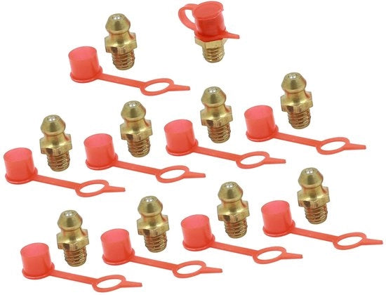 Smeernippel M6 con tessuto rosso - Ottone - Chiave a viti a rullo - Fusto profondo - Adatto per veicoli/ motocicli - Lunga durata - Applicazione di smerigliatura