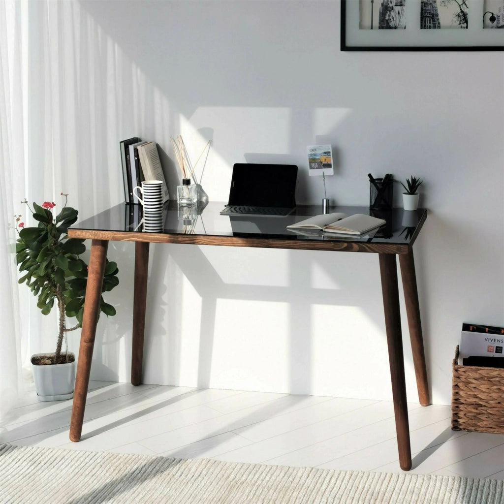 Scrivania Melita, Scrittoio multiuso, Tavolo per ufficio porta PC, Piano di lavoro, 110x60h73 cm, Noce