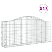 Cestini gabbioni recinzione a gabbia muro di contenimento ad arco 13 pezzi 200 x 30 x 80/100 cm ferro zincato argento 02_0040365