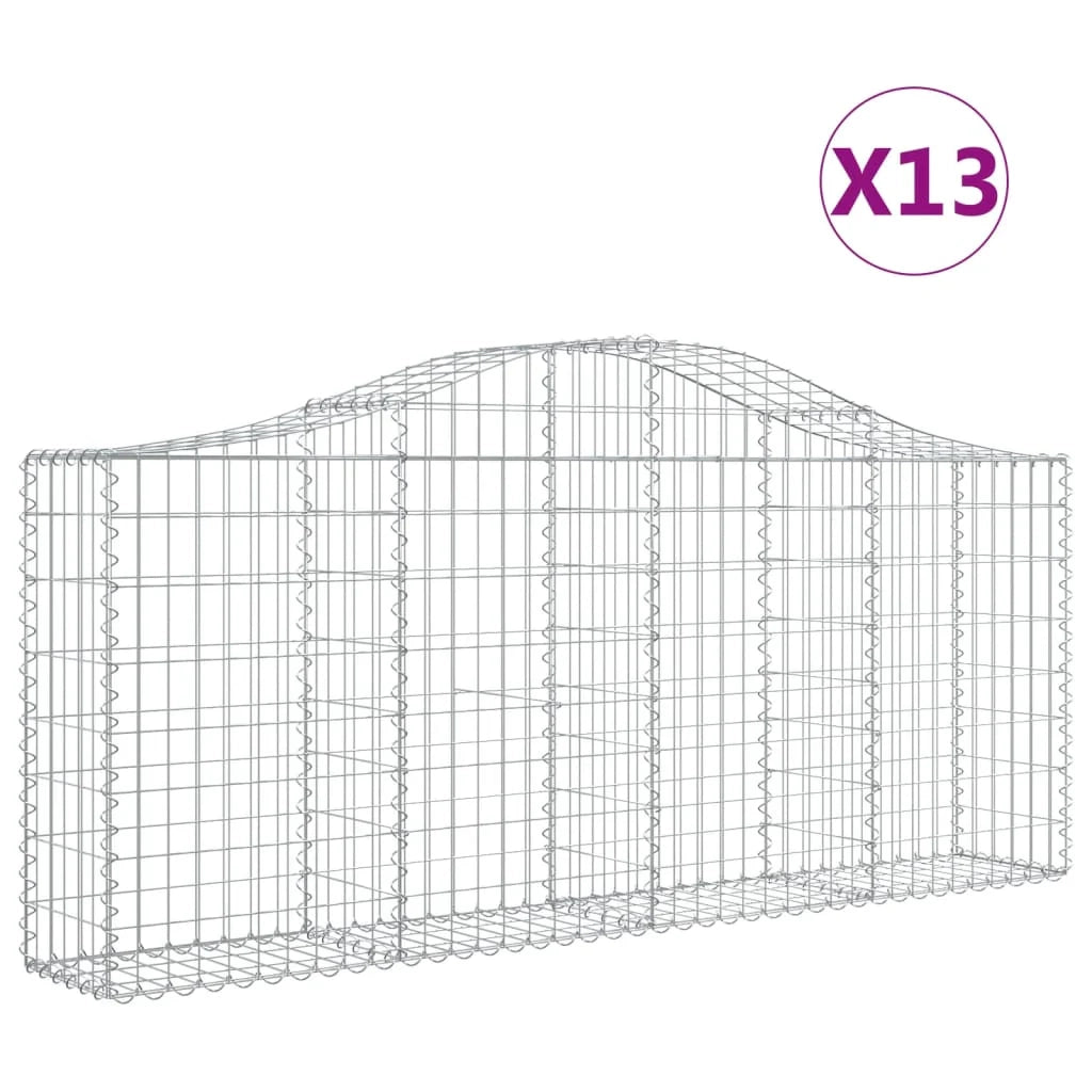 Cestini gabbioni recinzione a gabbia muro di contenimento ad arco 13 pezzi 200 x 30 x 80/100 cm ferro zincato argento 02_0040365