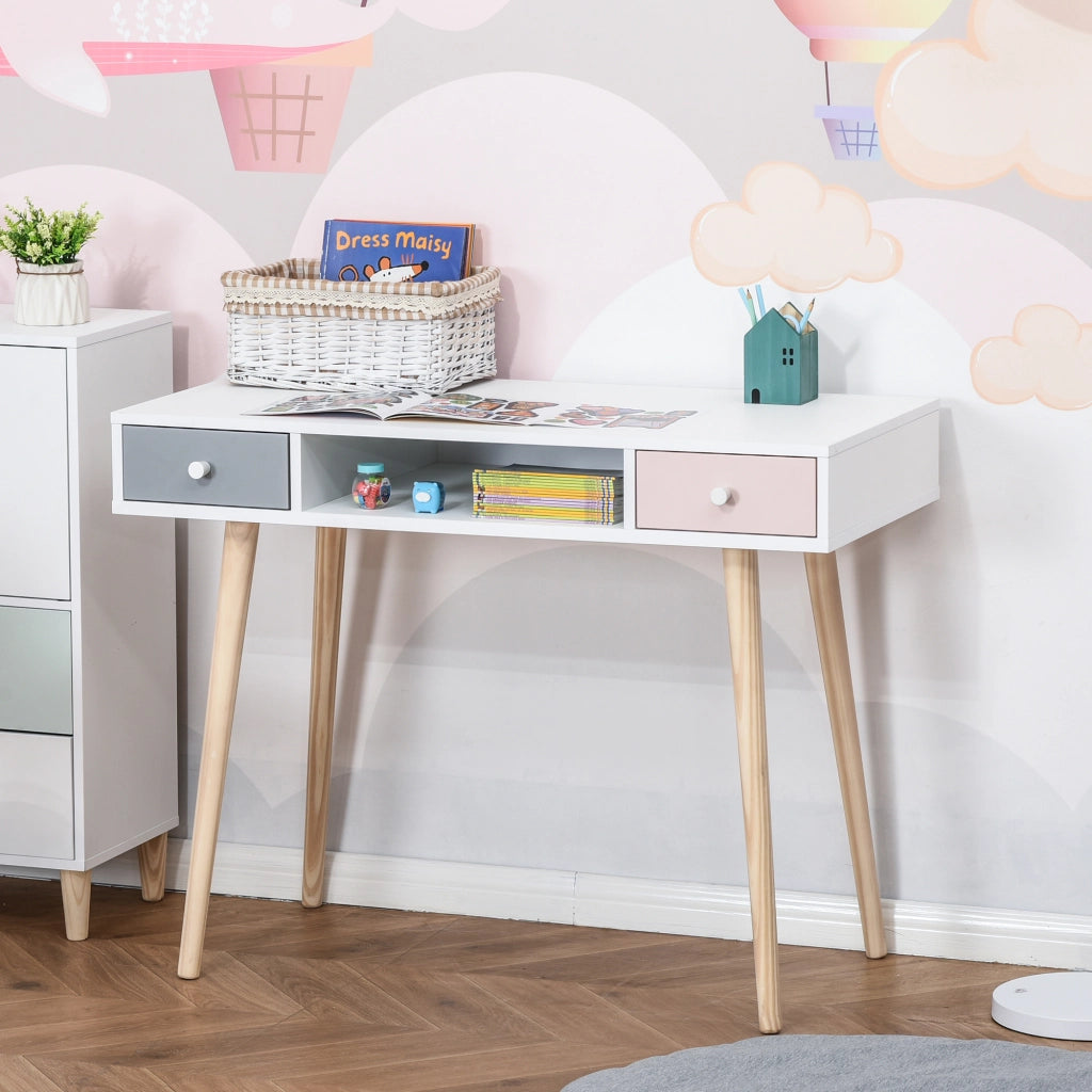 Scrivania per bambini stile scandinavo con cassetto e ripiano ¨C zephmum ¨C MDF e pino 100x48x76.5 cm