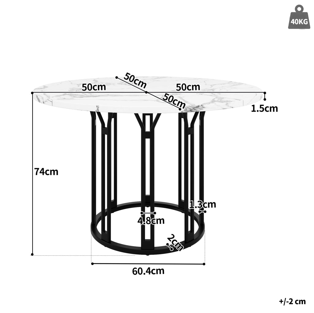 Tavolo rotondo da pranzo 100 cm in MDF effetto marmo nero con gambe in metallo