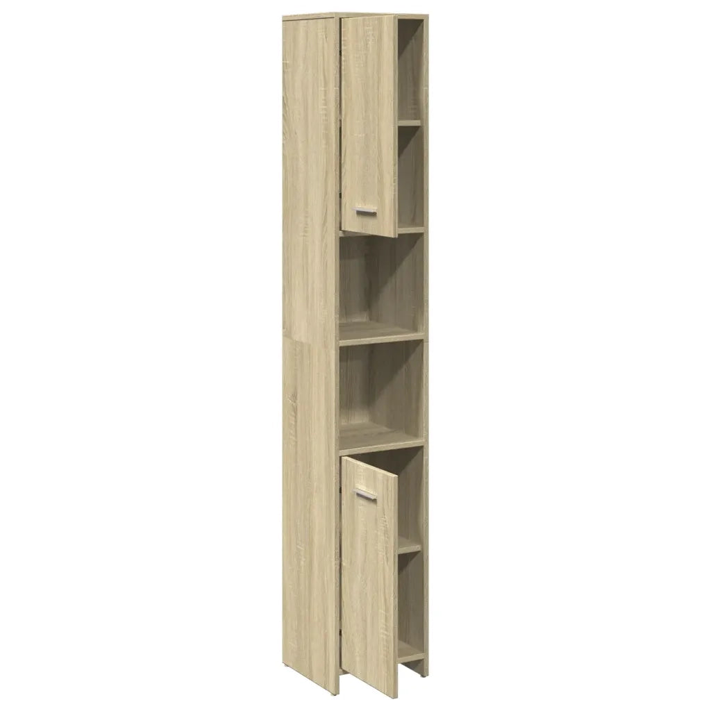 Mobiletto da bagno con pratico contenitore 30 x 30 x 183 cm stile contemporaneo realizzato in legno ingegnerizzato di rovere Sonoma 02_0049682