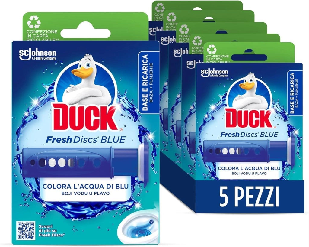 SET 5 DUCK FRESH DISCS BLUE BASE PER DISCHI GEL IGIENIZZANTI WC 1 APPLICATORE E 6 DISCHETTI