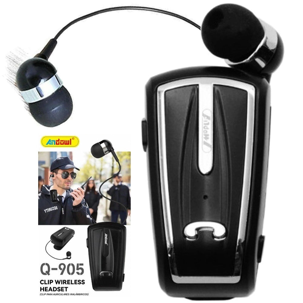 Trade Shop - Cuffie Wireless Bluetooth V5.0 Auricolare Senza Fili A Clip-on Retrattile Q-905 -