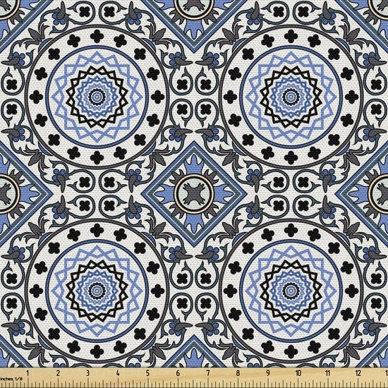 Retrostof per metro, motivi mozaici arabe, tessuto decorativo di alta qualità, 2M (148x200cm), blu