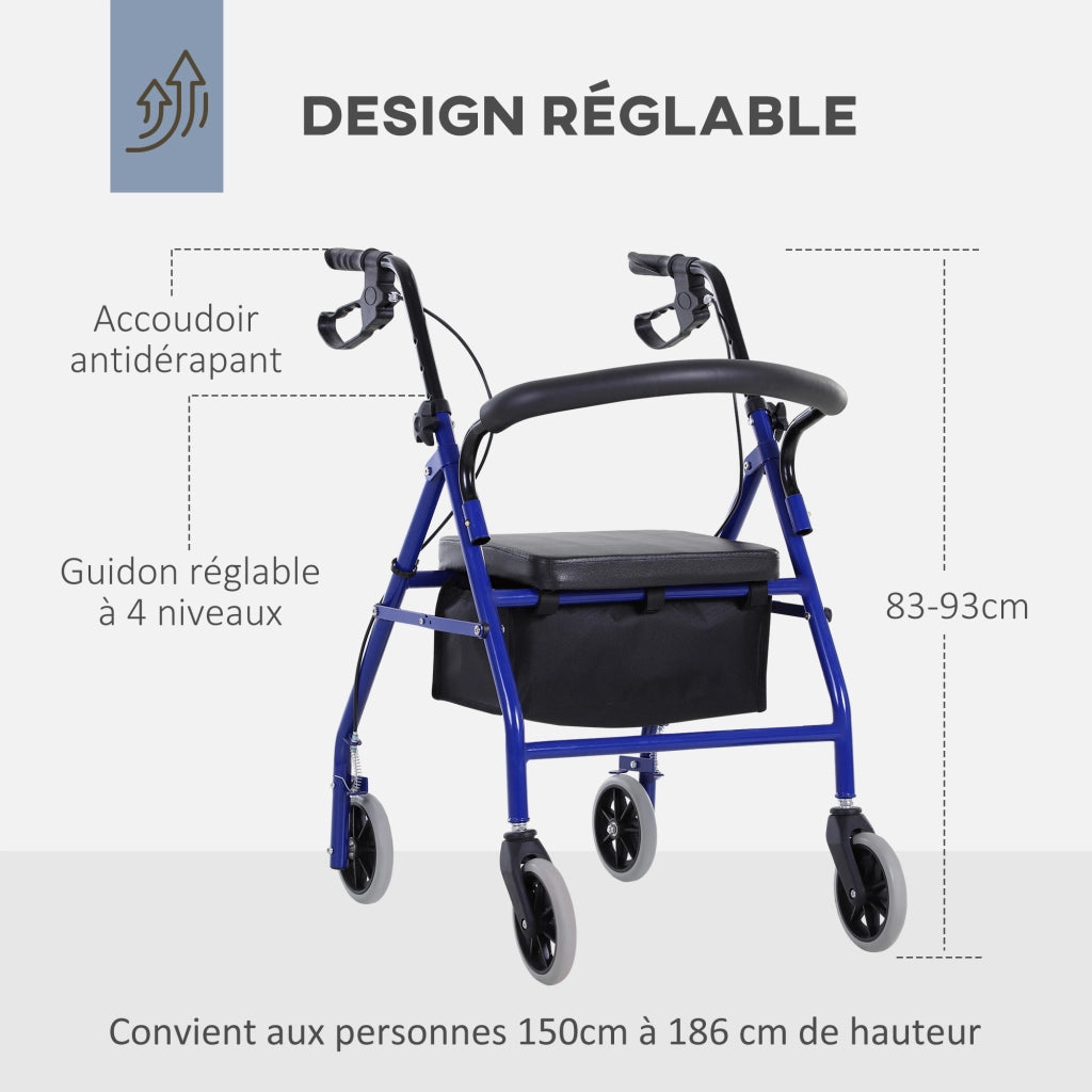 Deambulatore con Ruote e Seduta ¨C zephmum ¨C Blu, Metallo, Pieghevole