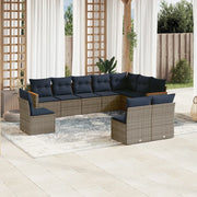 Set Divani da Giardino 10 pz con Cuscini Grigio in Polyrattan 3226075