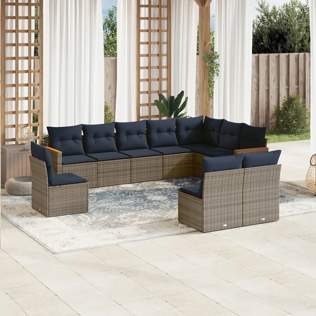 Set Divani da Giardino 10 pz con Cuscini Grigio in Polyrattan 3226075