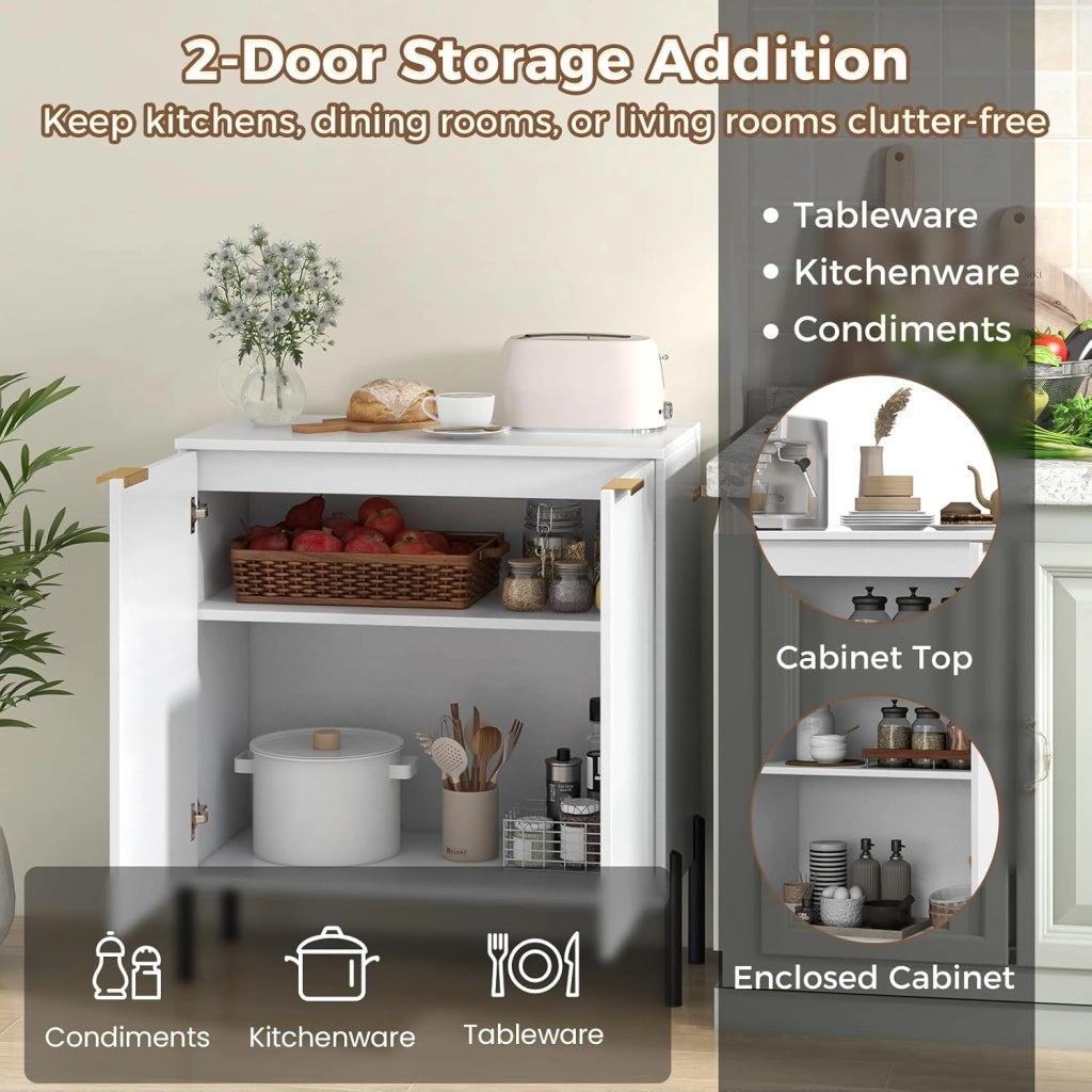 Credenza Cucina con Cerniere Regolabili, Kit Antiribaltamento e Gambe in Metallo, Mobile Cucina Dispensa Moderno con Ante, per Soggiorno, Sala da Pranzo, 70 x 37 x 78 cm, Bianco