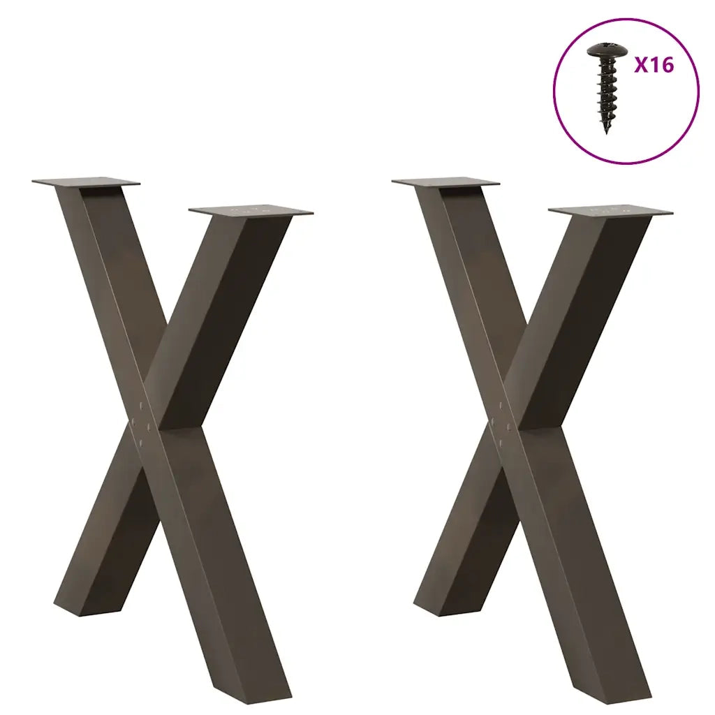 Gambe per tavolo da pranzo a forma di X 2 pz in acciaio naturale 80x(72-73) cm