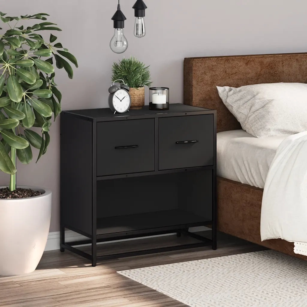 Comodino | Armadio da Notte | Mobiletto da notte Nero 60x31x60 cm in Legno Multistrato e Metallo