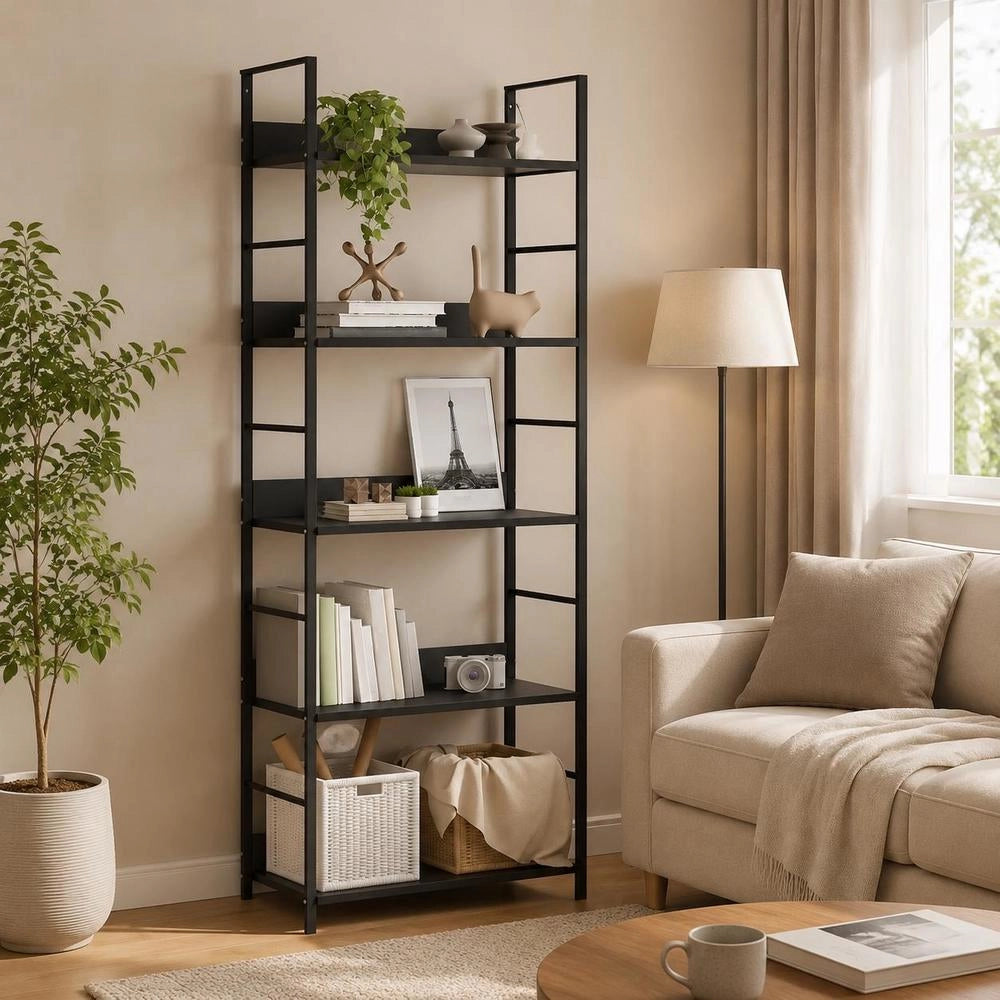 Bookshelf With 5 Shelves, Black, 60x27.6x158.5 Cm, Engineered Wood