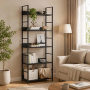 Bookshelf With 5 Shelves, Black, 60x27.6x158.5 Cm, Engineered Wood