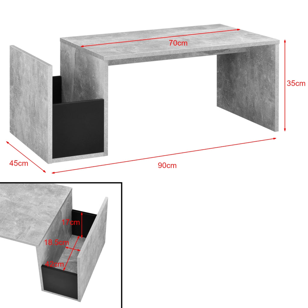 Tavolino da Salotto Bollnäs con Vano Aperto Laterale 90 x 45 x 35 cm - Effetto Cemento [en.casa]