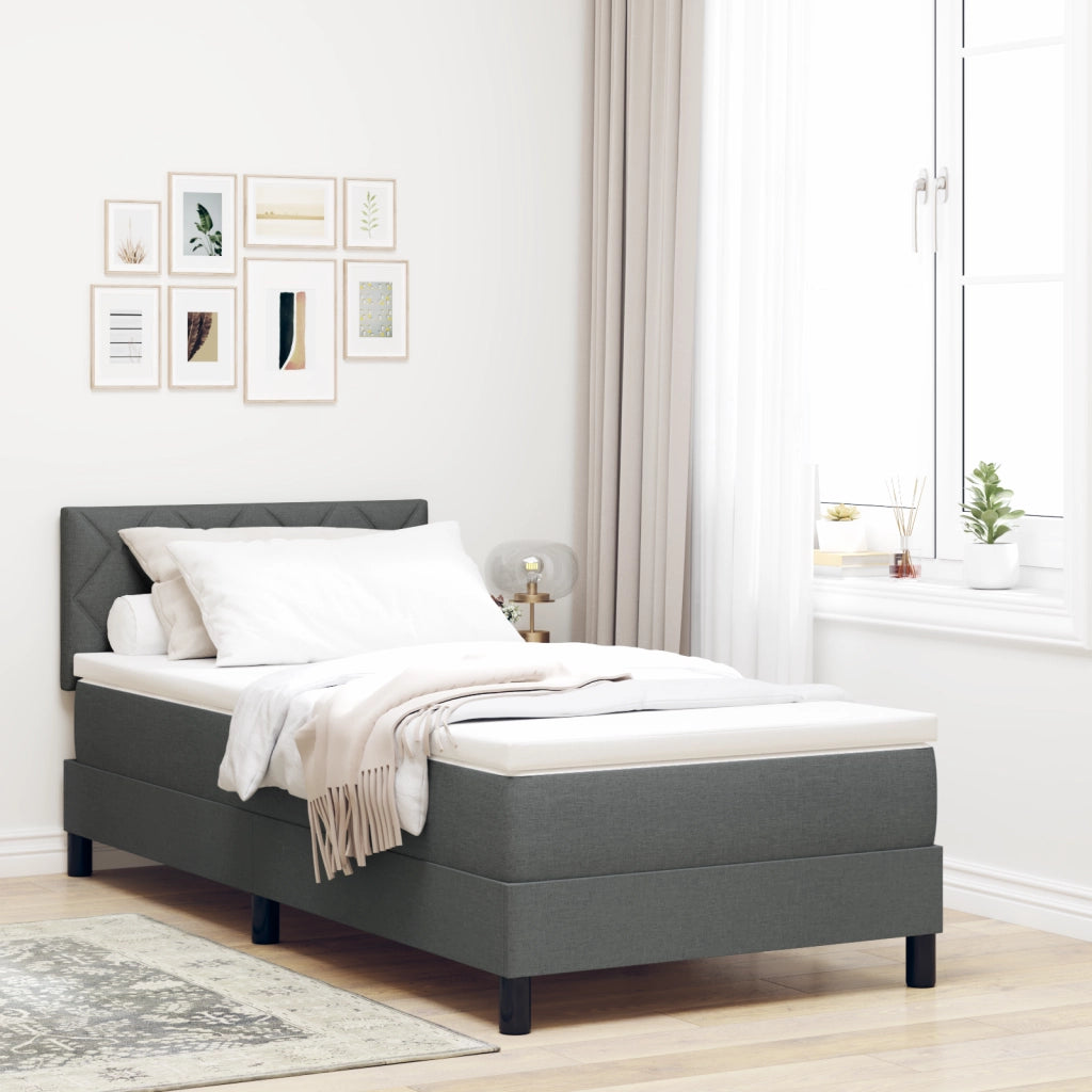 Letto box spring con materasso grigio scuro 90x200 cm tessuto