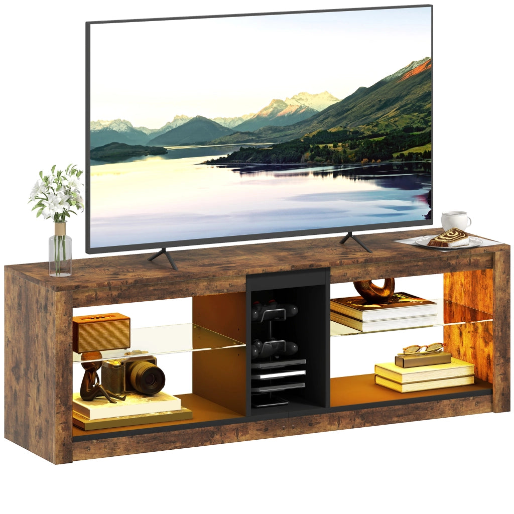 Mobile TV con luci LED e telecomando, ripiani aperti ¨C zephmum ¨C 140x35x47, marrone