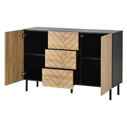 Credenza con 3 cassetti e 2 ante; per soggiorno; in truciolare; 120×40×76 cm; naturale