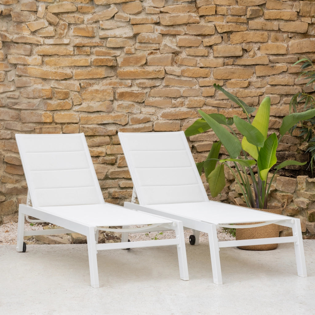 Set di 2 lettini BARBADOS in textilene bianco - alluminio bianco