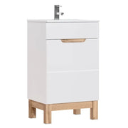 Mobile sottolavabo ERMANO - Rovere chiaro e bianco lucido - 50x84 cm - 1 porta - Da appoggio