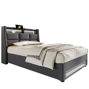 Letti contenitori 90x200 cm con LED e USB; lino grigio (Senza materasso)