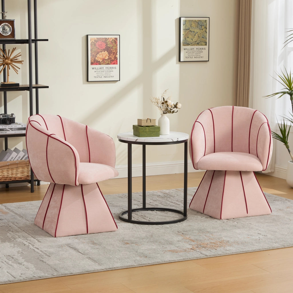 Poltrona girevole in tessuto Chenille rosa, con schienale alto, braccioli larghi e montaggio semplice