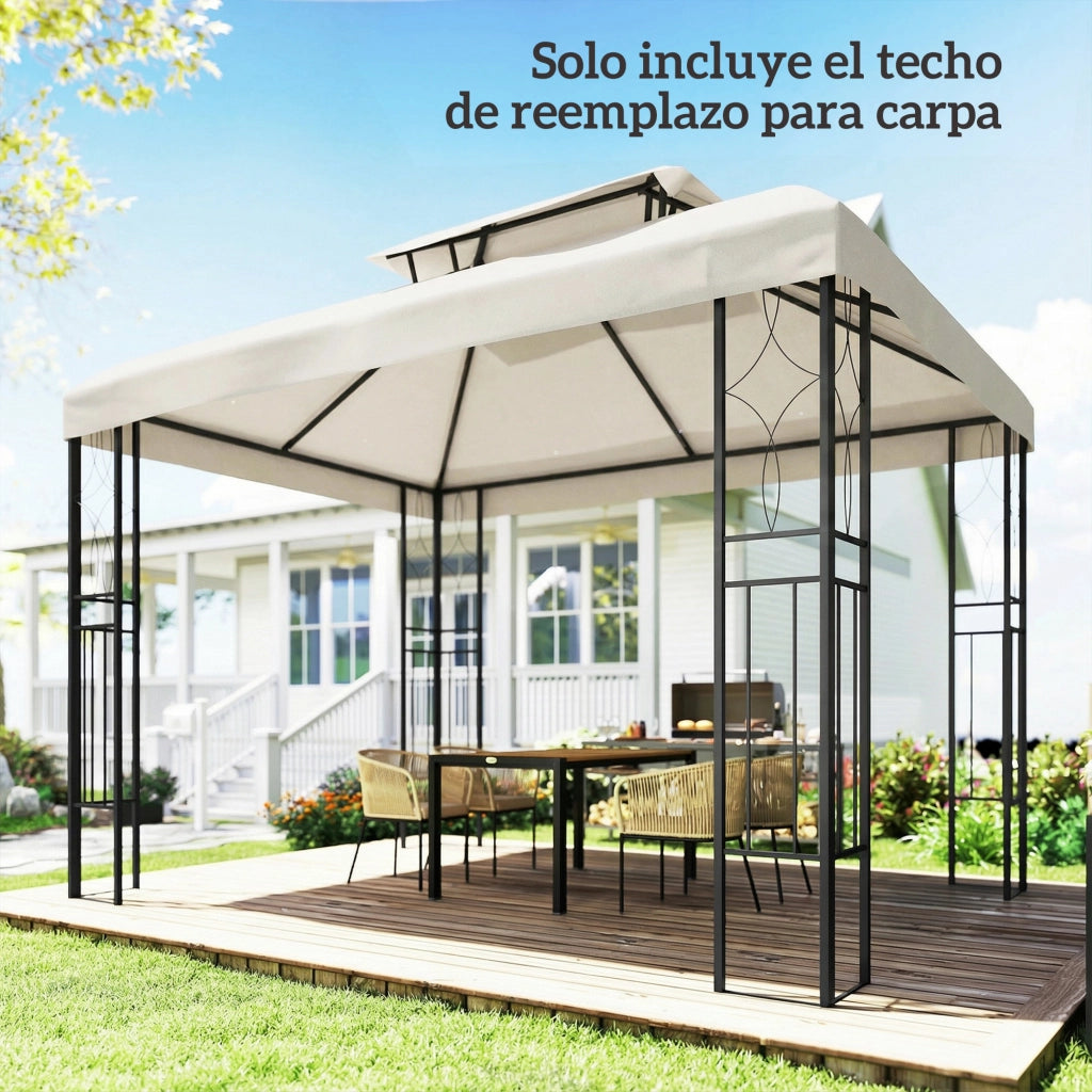 Toldo 4x3 m ¨C zephmum ¨C Crema, Tessuto, Doppio Tetto, Drenaggio, UV