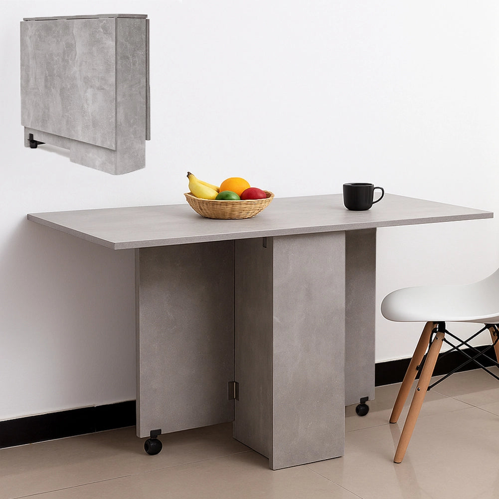 Tavolo da Pranzo Pieghevole Salvaspazio con Ruote Grigio Cemento 140x75 cm
