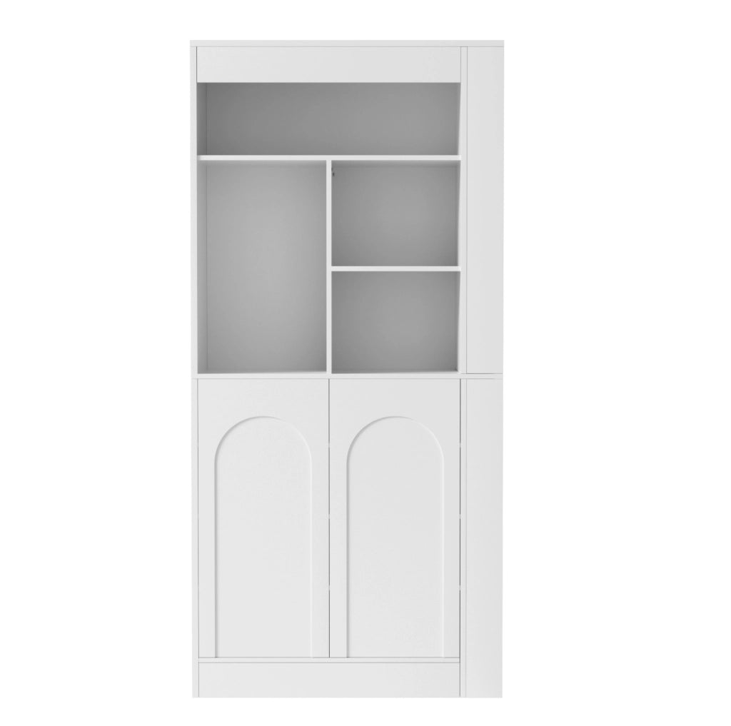 Mobile alto ULEVR 85x35x180 cm con 2 ante, ripiani aperti e ripiani laterali, bianco